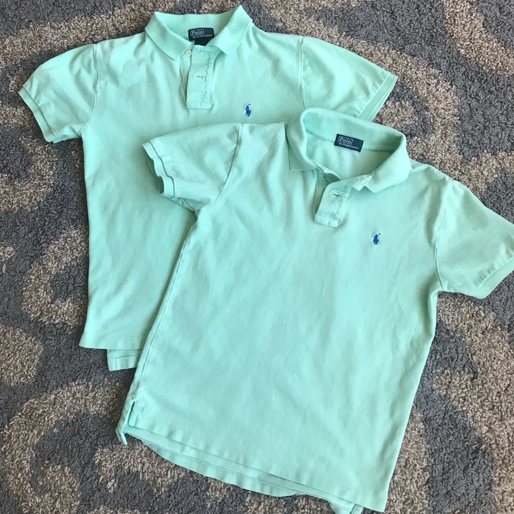 Two mint green polo shirts